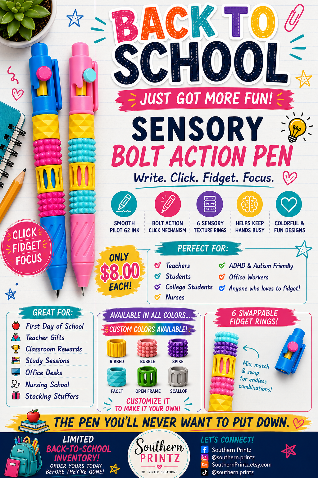 Sensory Fidget Pen (refillable and swappable)